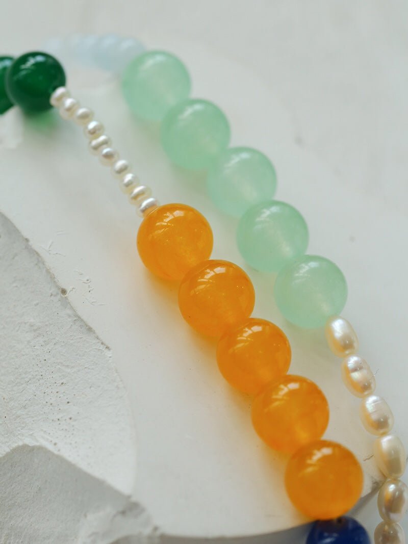 Multicolored Gemstone Pearl Beaded Necklace gembea jewelry