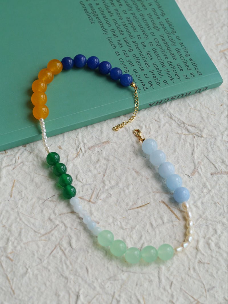 Multicolored Gemstone Pearl Beaded Necklace gembea jewelry