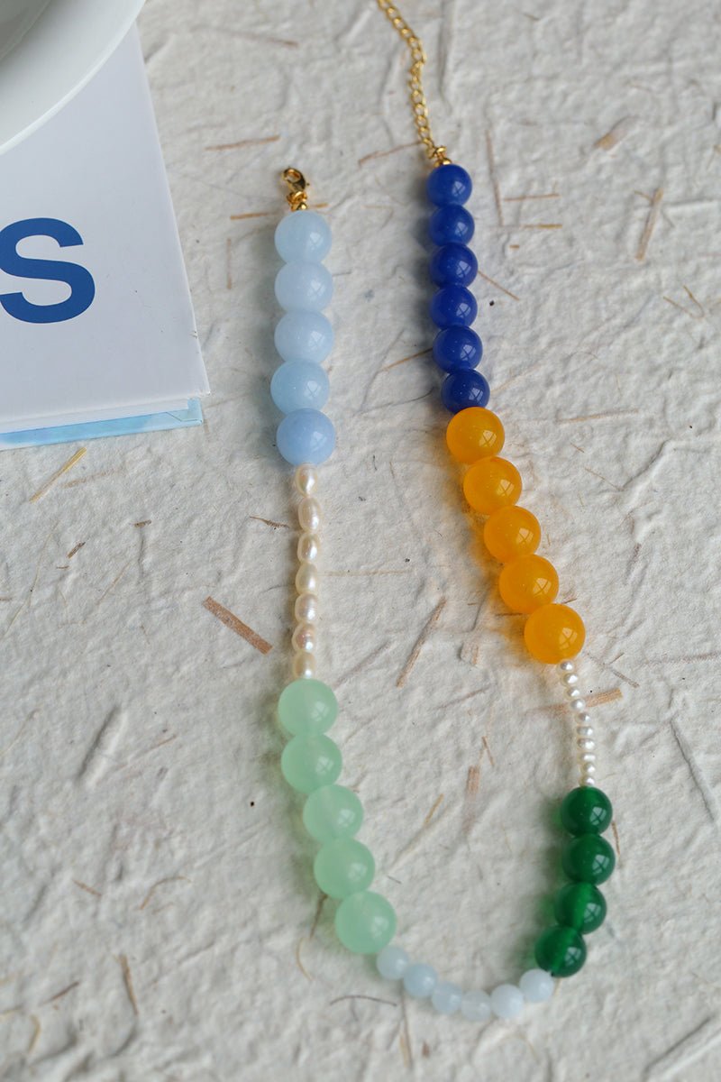 Multicolored Gemstone Pearl Beaded Necklace gembea jewelry