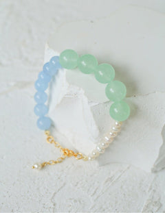 Multicolored Gemstone Stone Pearl Beaded Bracelet gembea jewelry