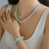 Multicolored Gemstone Stone Pearl Beaded Necklace gembea jewelry