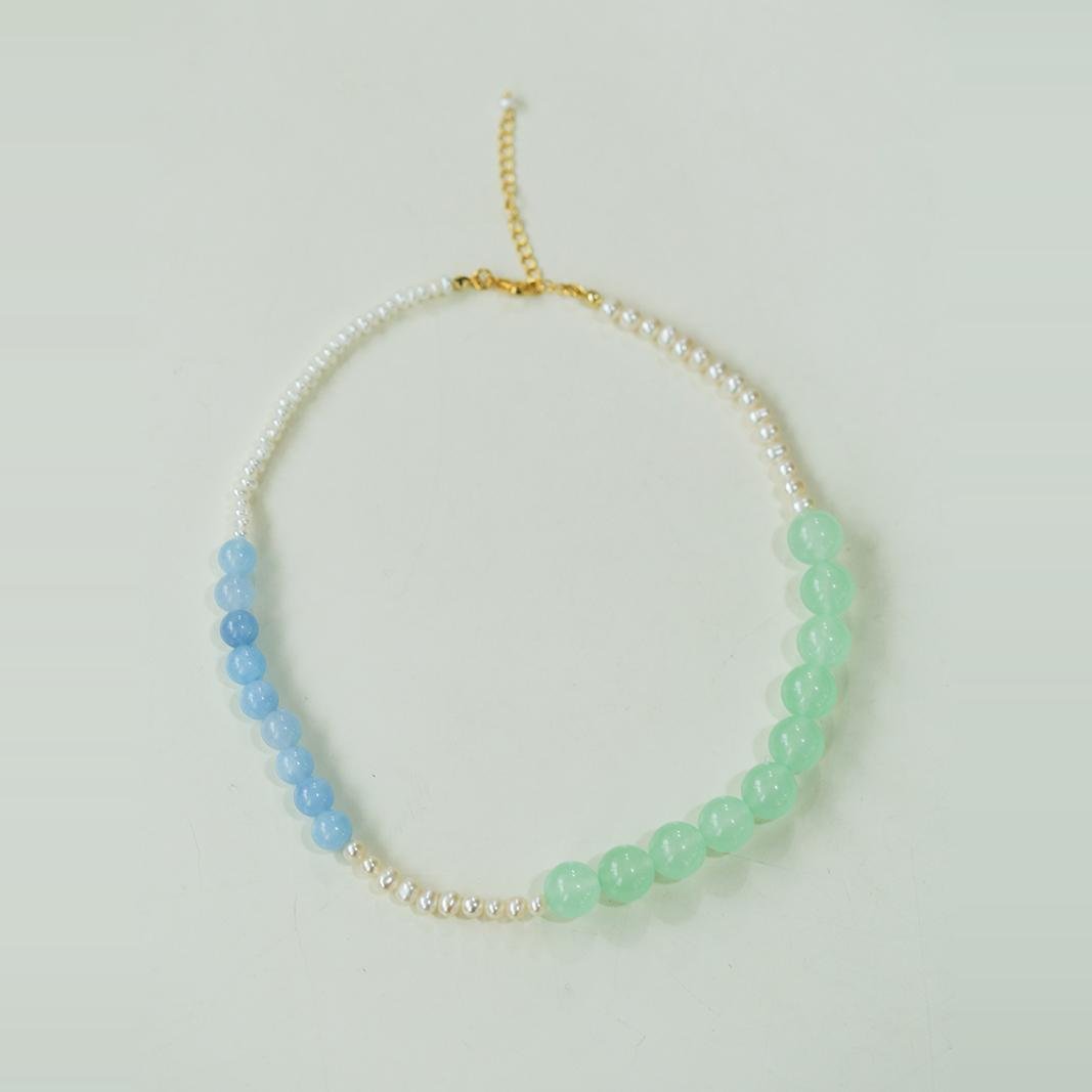 Multicolored Gemstone Stone Pearl Beaded Necklace gembea jewelry