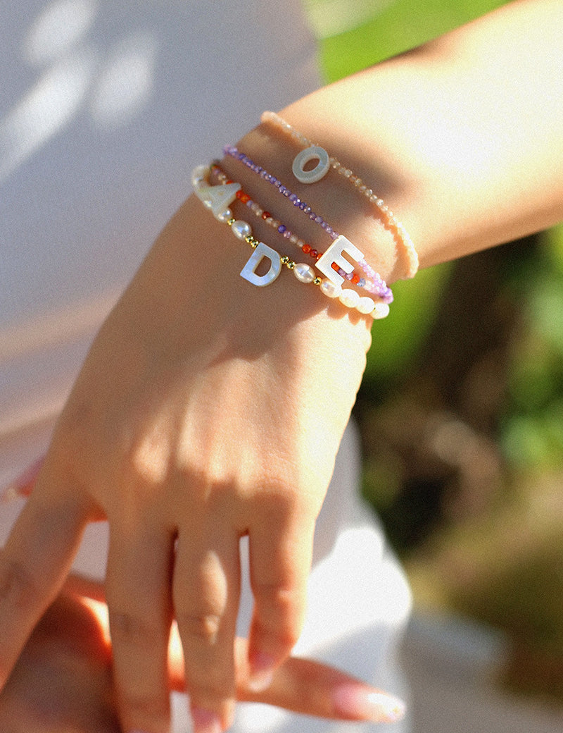 Multicolored Zircon Beaded Letter Name Bracelet-Gembea Jewelry
