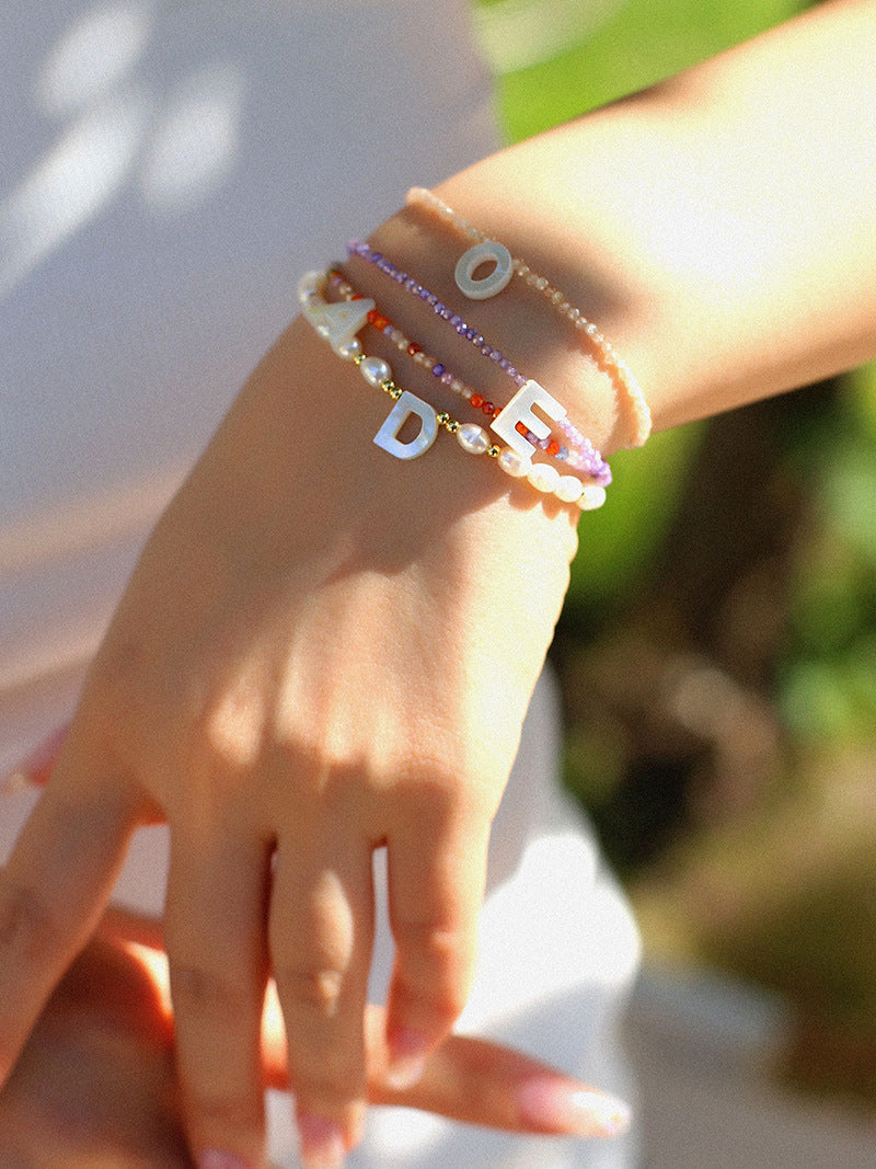 Multicolored Zircon Beaded Letter Name Bracelet-Gembea Jewelry