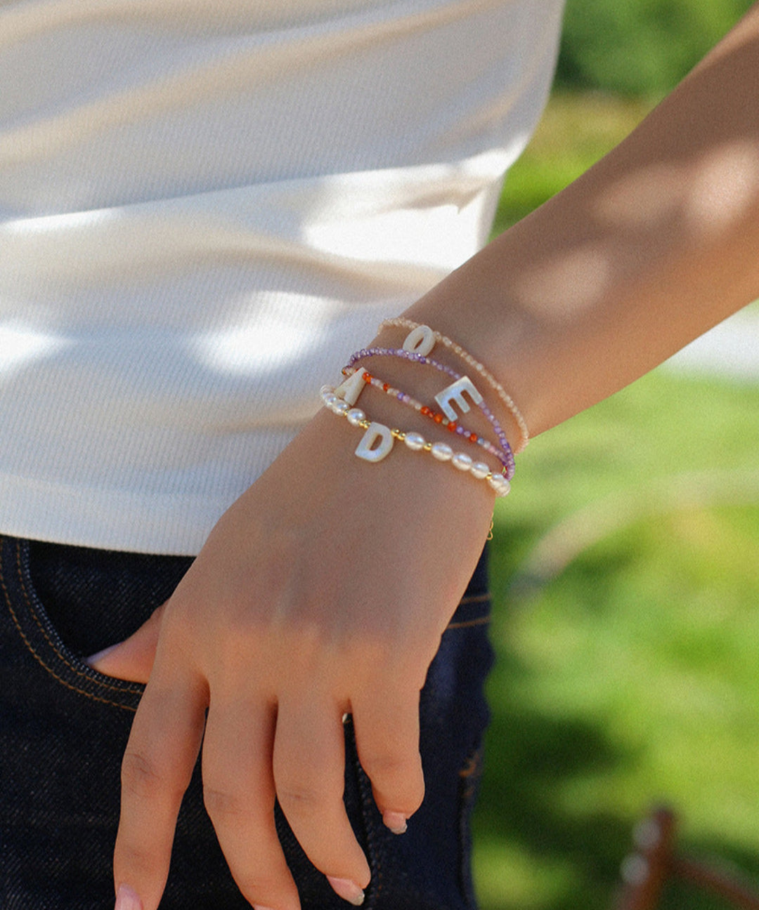 Multicolored Zircon Beaded Letter Name Bracelet-Gembea Jewelry