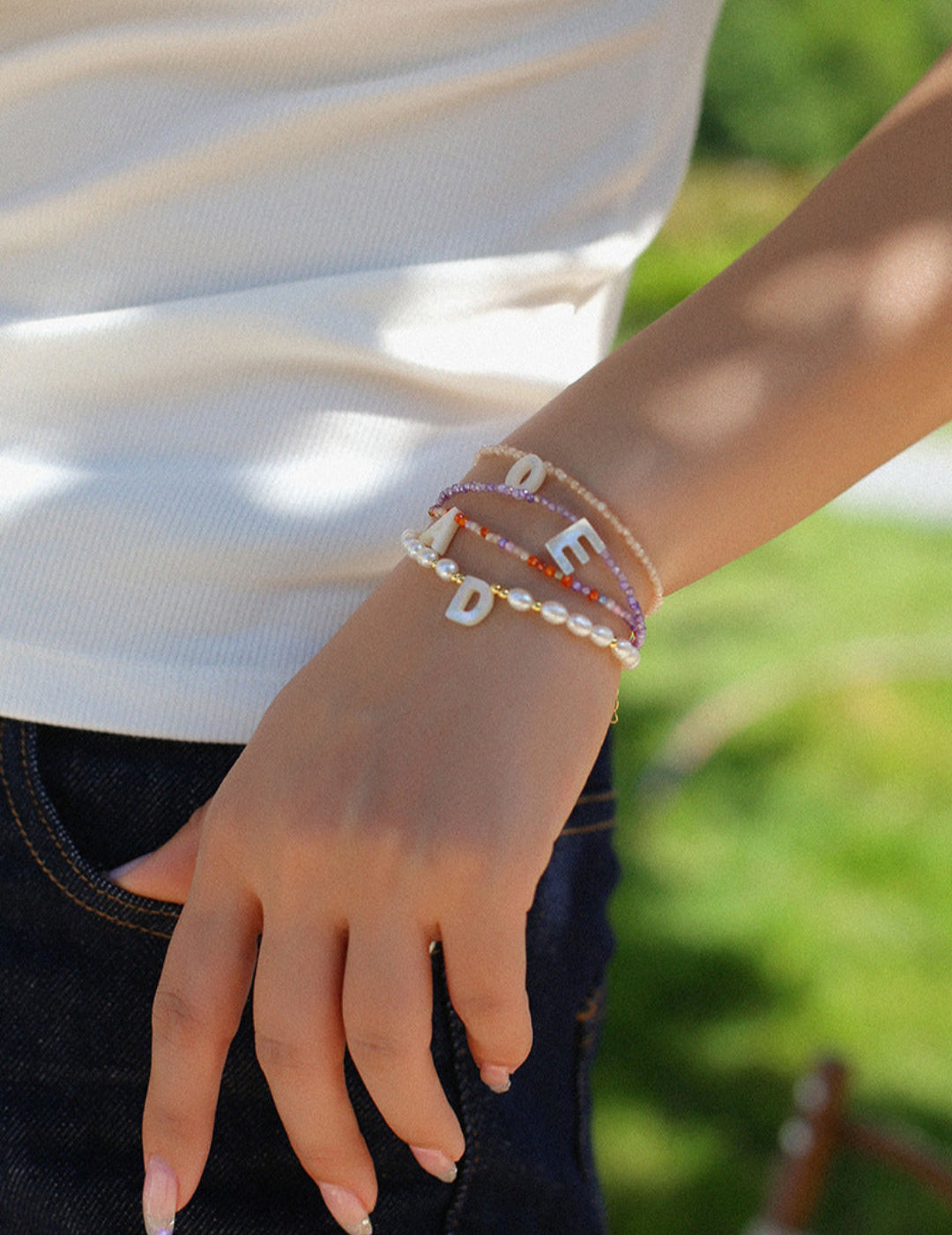 Multicolored Zircon Beaded Letter Name Bracelet-Gembea Jewelry