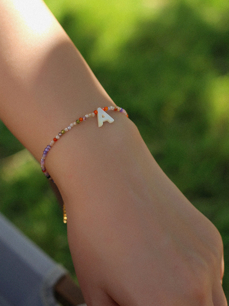 Multicolored Zircon Beaded Letter Name Bracelet-Gembea Jewelry