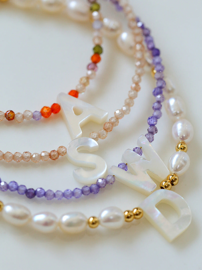 Multicolored Zircon Beaded Letter Name Bracelet-Gembea Jewelry