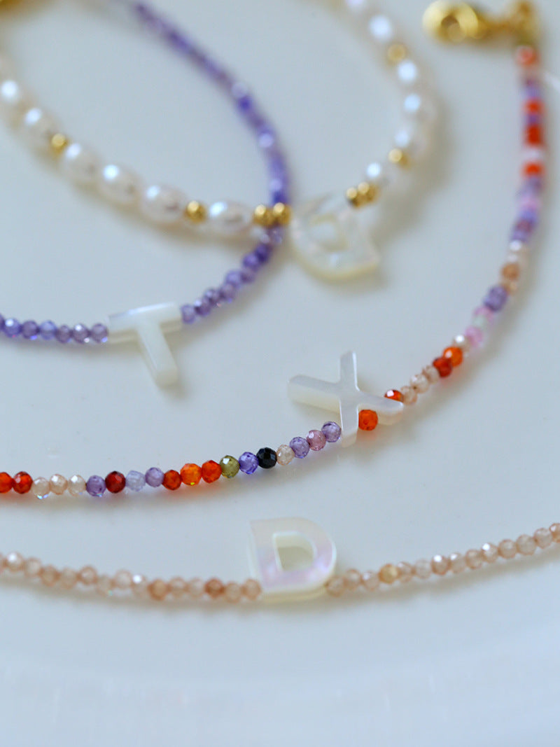 Multicolored Zircon Beaded Letter Name Bracelet-Gembea Jewelry