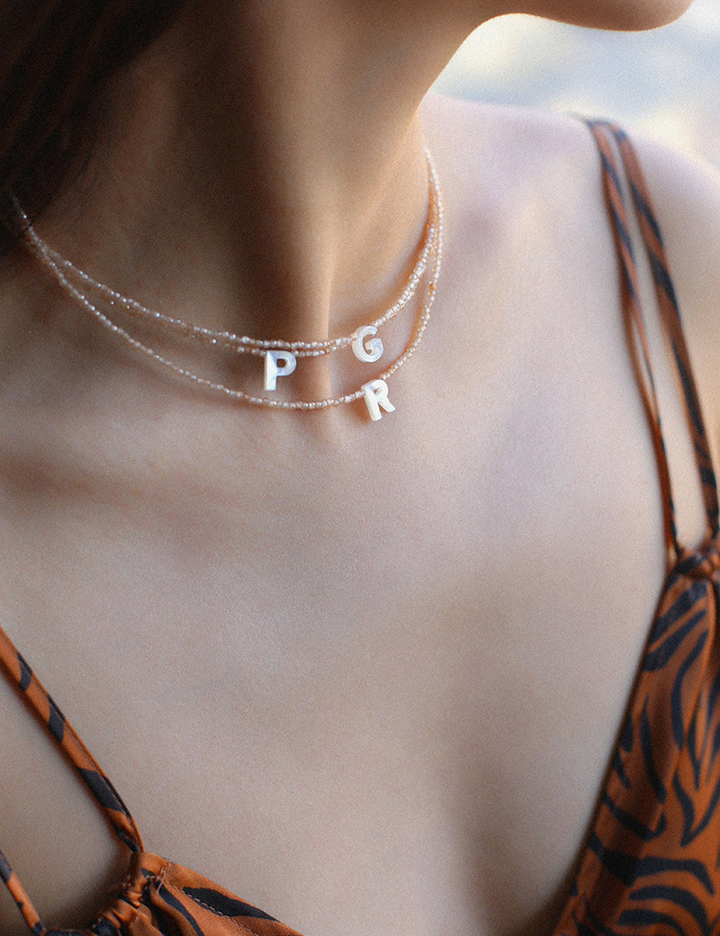 Multicolored Zircon Beaded Letter Name Necklace-Gembea jewelry