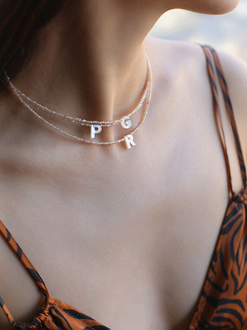 Multicolored Zircon Beaded Letter Name Necklace-Gembea jewelry