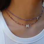 Multicolored Zircon Beaded Letter Name Necklace-Gembea jewelry