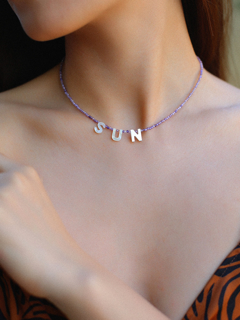 Multicolored Zircon Beaded Letter Name Necklace-Gembea jewelry