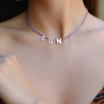 Multicolored Zircon Beaded Letter Name Necklace-Gembea jewelry