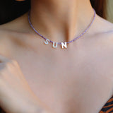 Multicolored Zircon Beaded Letter Name Necklace-Gembea jewelry