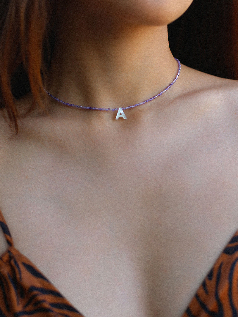 Multicolored Zircon Beaded Letter Name Necklace-Gembea jewelry