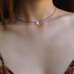 Multicolored Zircon Beaded Letter Name Necklace-Gembea jewelry
