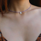 Multicolored Zircon Beaded Letter Name Necklace-Gembea jewelry