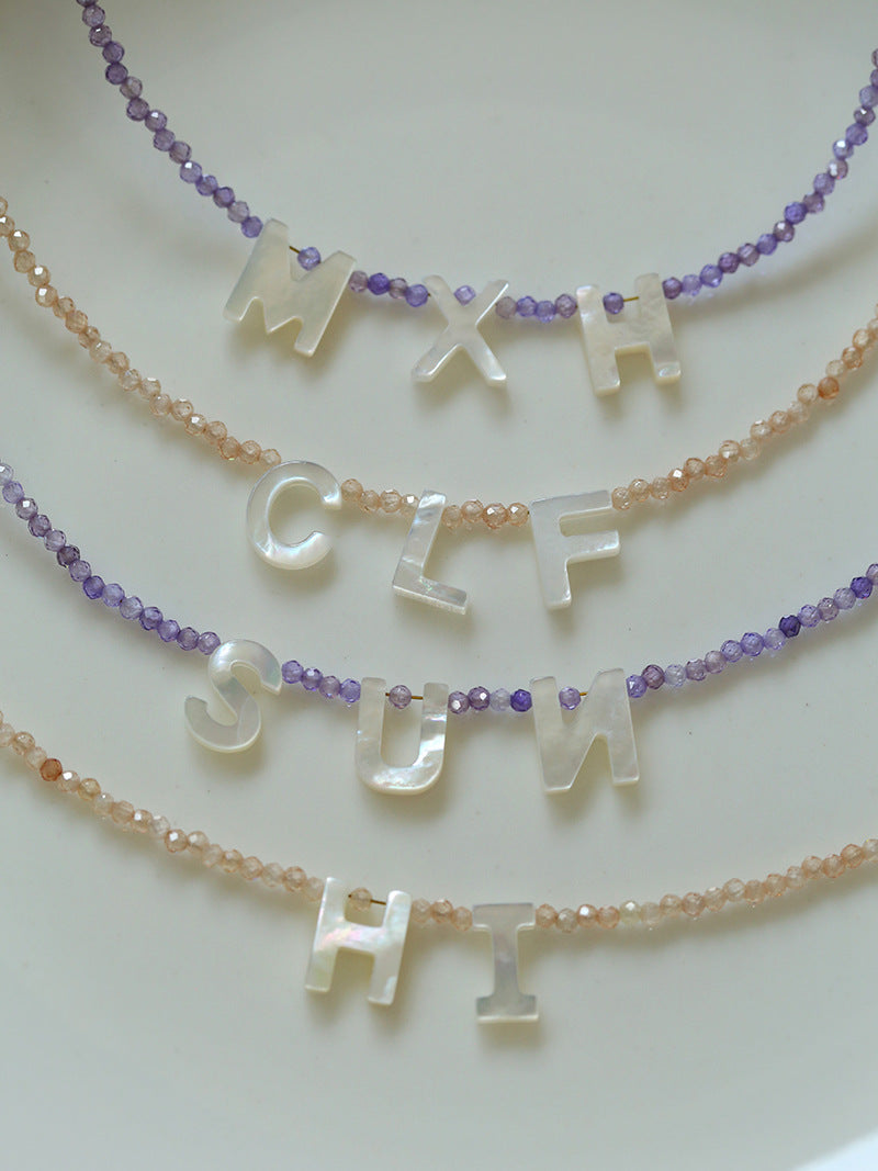 Multicolored Zircon Beaded Letter Name Necklace-Gembea jewelry