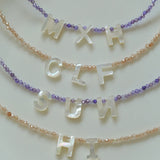 Multicolored Zircon Beaded Letter Name Necklace-Gembea jewelry
