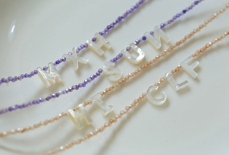 Multicolored Zircon Beaded Letter Name Necklace-Gembea jewelry
