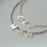 Multicolored Zircon Beaded Letter Name Necklace-Gembea jewelry