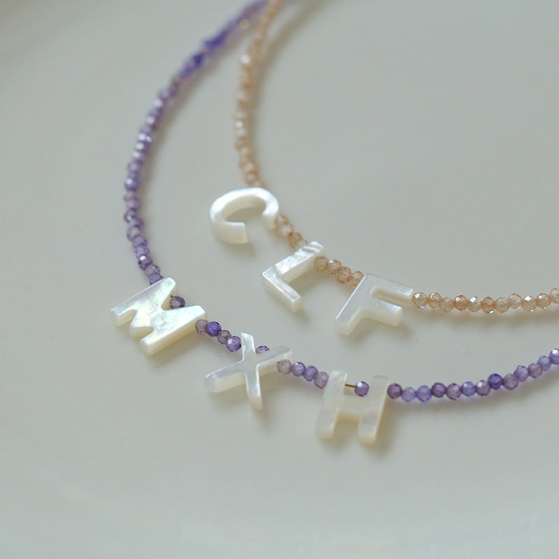 Multicolored Zircon Beaded Letter Name Necklace-Gembea jewelry