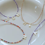 Multicolored Zircon Beaded Letter Name Necklace-Gembea jewelry