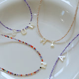 Multicolored Zircon Beaded Letter Name Necklace-Gembea jewelry
