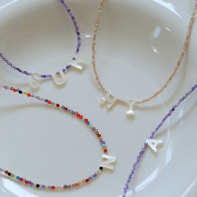 Multicolored Zircon Beaded Letter Name Necklace-Gembea jewelry
