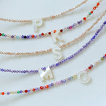 Multicolored Zircon Beaded Letter Name Necklace-Gembea jewelry