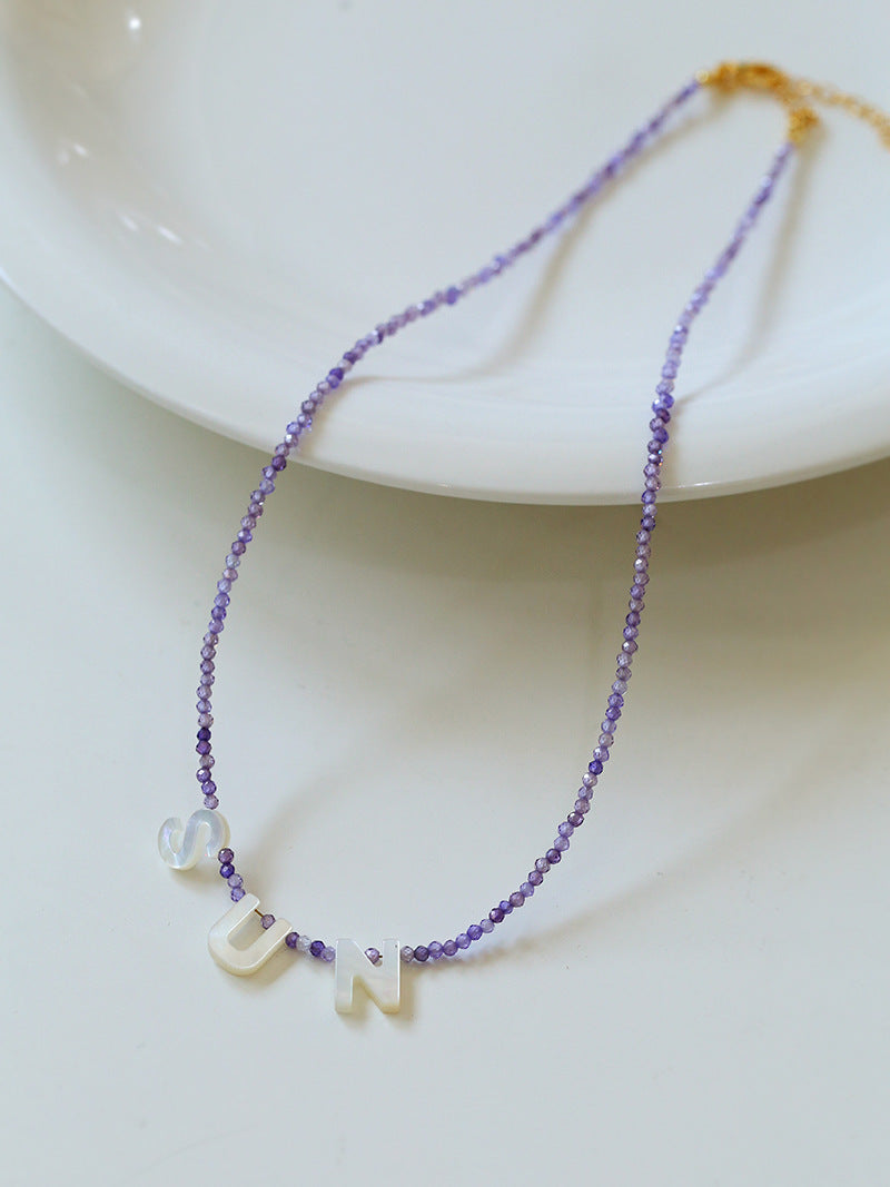 Multicolored Zircon Beaded Letter Name Necklace-Gembea jewelry