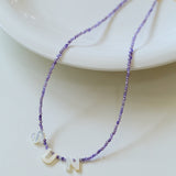 Multicolored Zircon Beaded Letter Name Necklace-Gembea jewelry