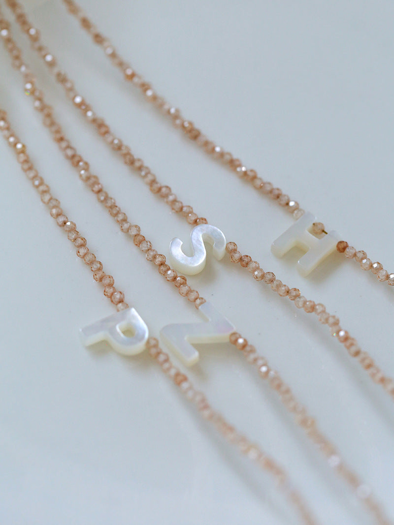Multicolored Zircon Beaded Letter Name Necklace-Gembea jewelry