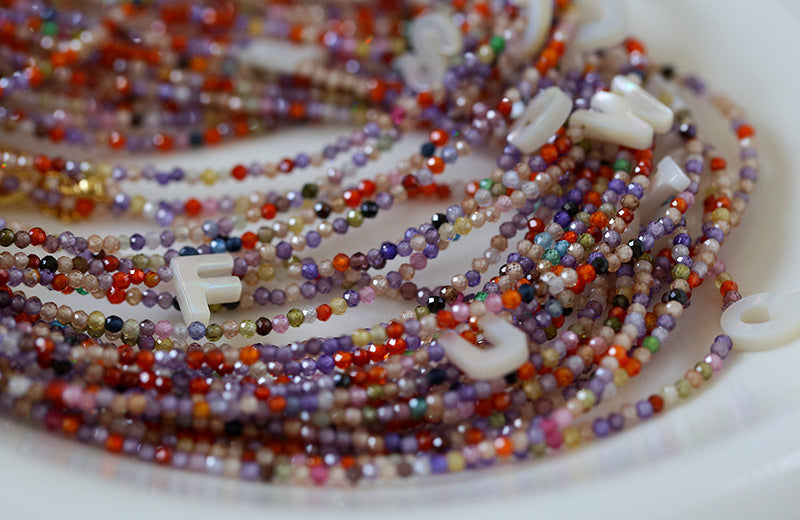 Multicolored Zircon Beaded Letter Name Necklace-Gembea jewelry