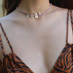 Multicolored Zircon Beaded Letter Name Necklace-Gembea Jewelry