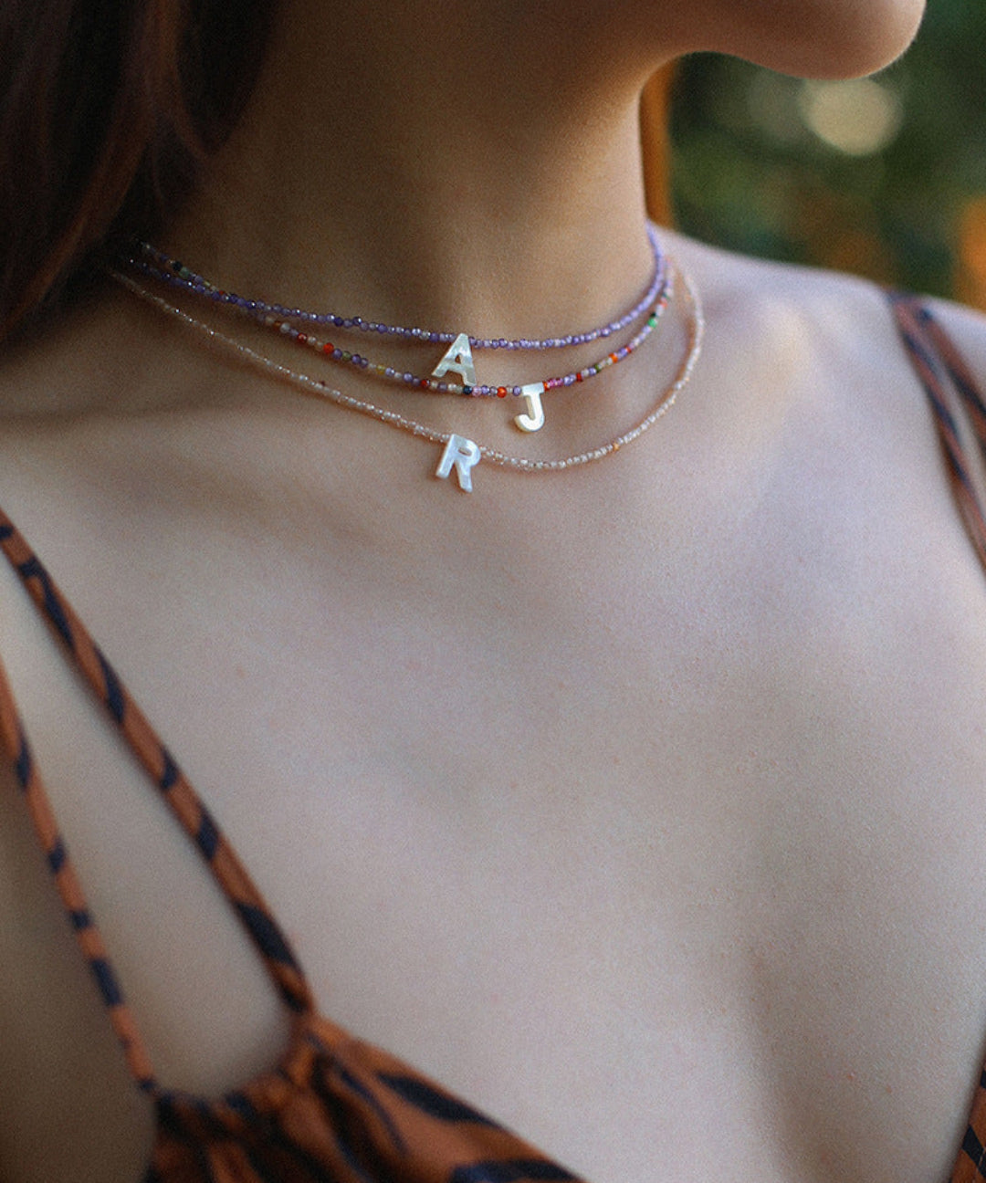 Multicolored Zircon Beaded Letter Name Necklace-Gembea jewelry