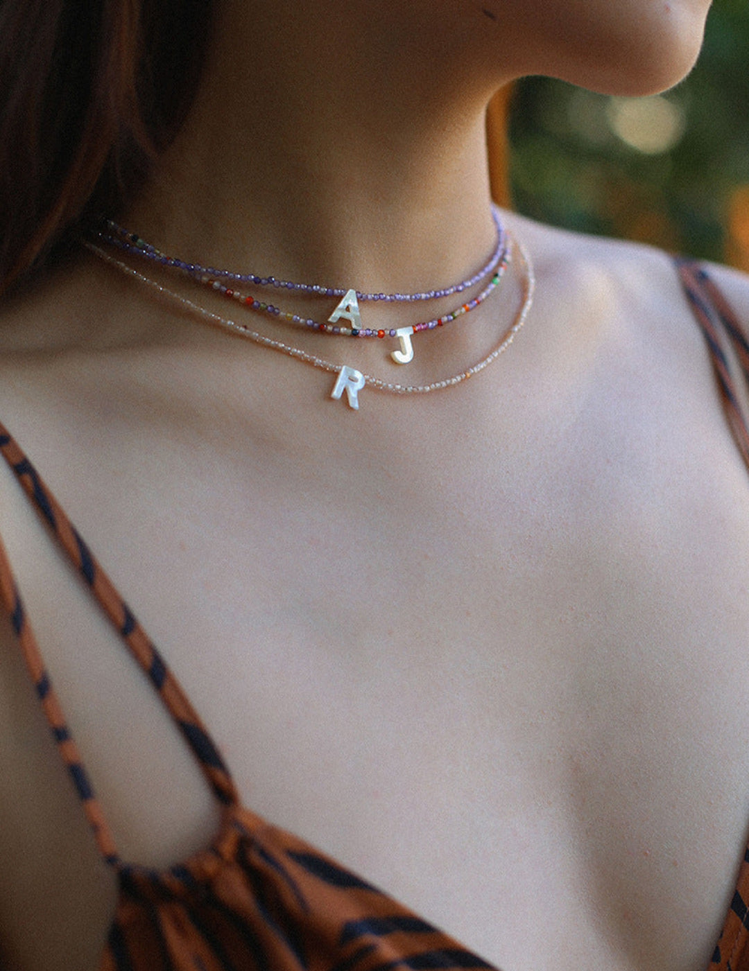 Multicolored Zircon Beaded Letter Name Necklace-Gembea jewelry