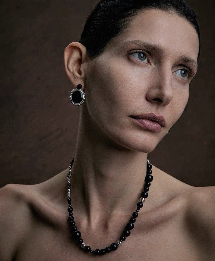 Mystical Black Agate Beaded Necklace-Gembea Jewelry