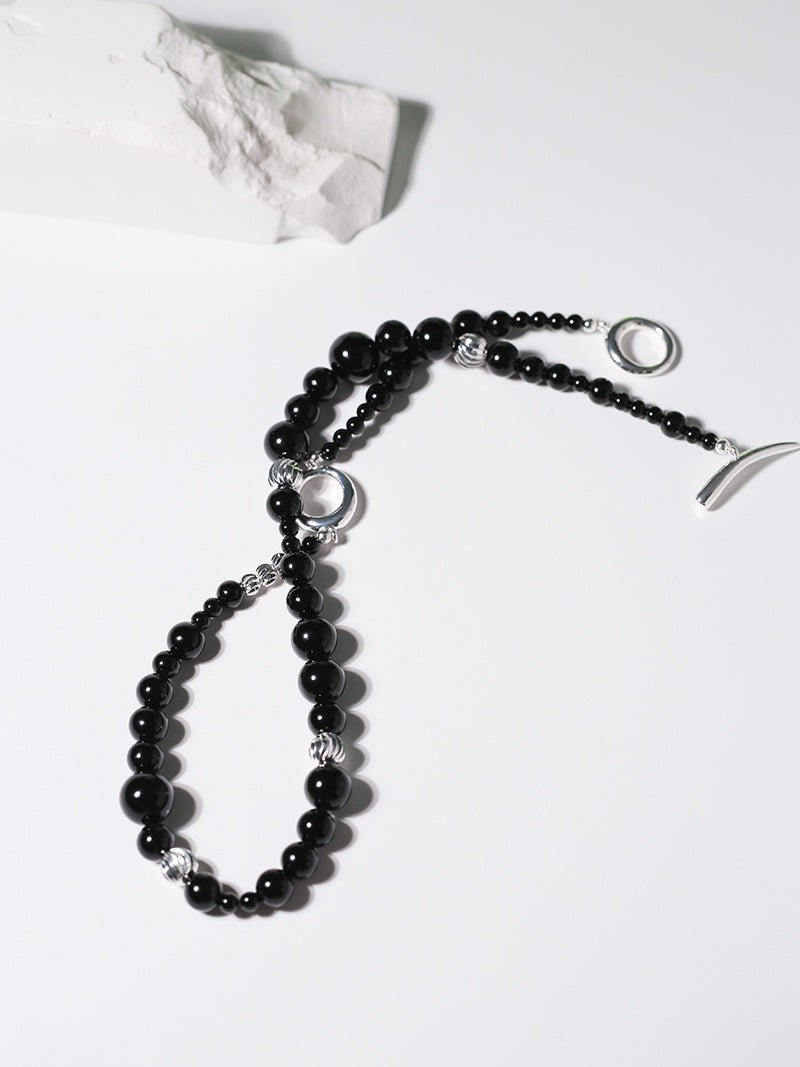 Mystical Black Agate Beaded Necklace-Gembea Jewelry