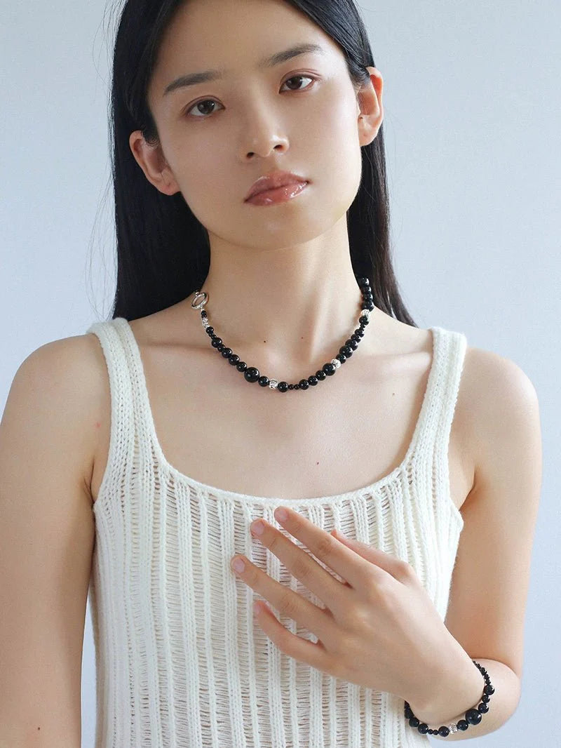 Mystical Black Agate Beaded Necklace-Gembea Jewelry