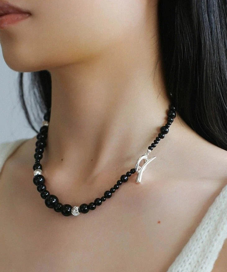 Mystical Black Agate Beaded Necklace-Gembea Jewelry