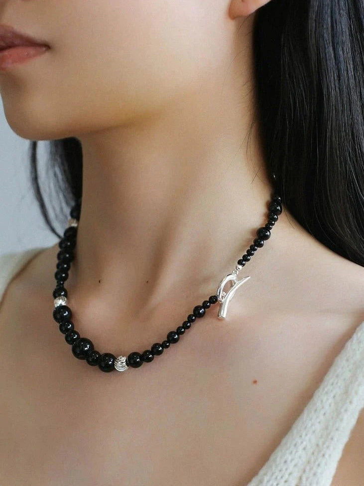 Mystical Black Agate Beaded Necklace-Gembea Jewelry