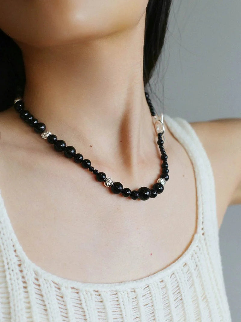 Mystical Black Agate Beaded Necklace-Gembea Jewelry