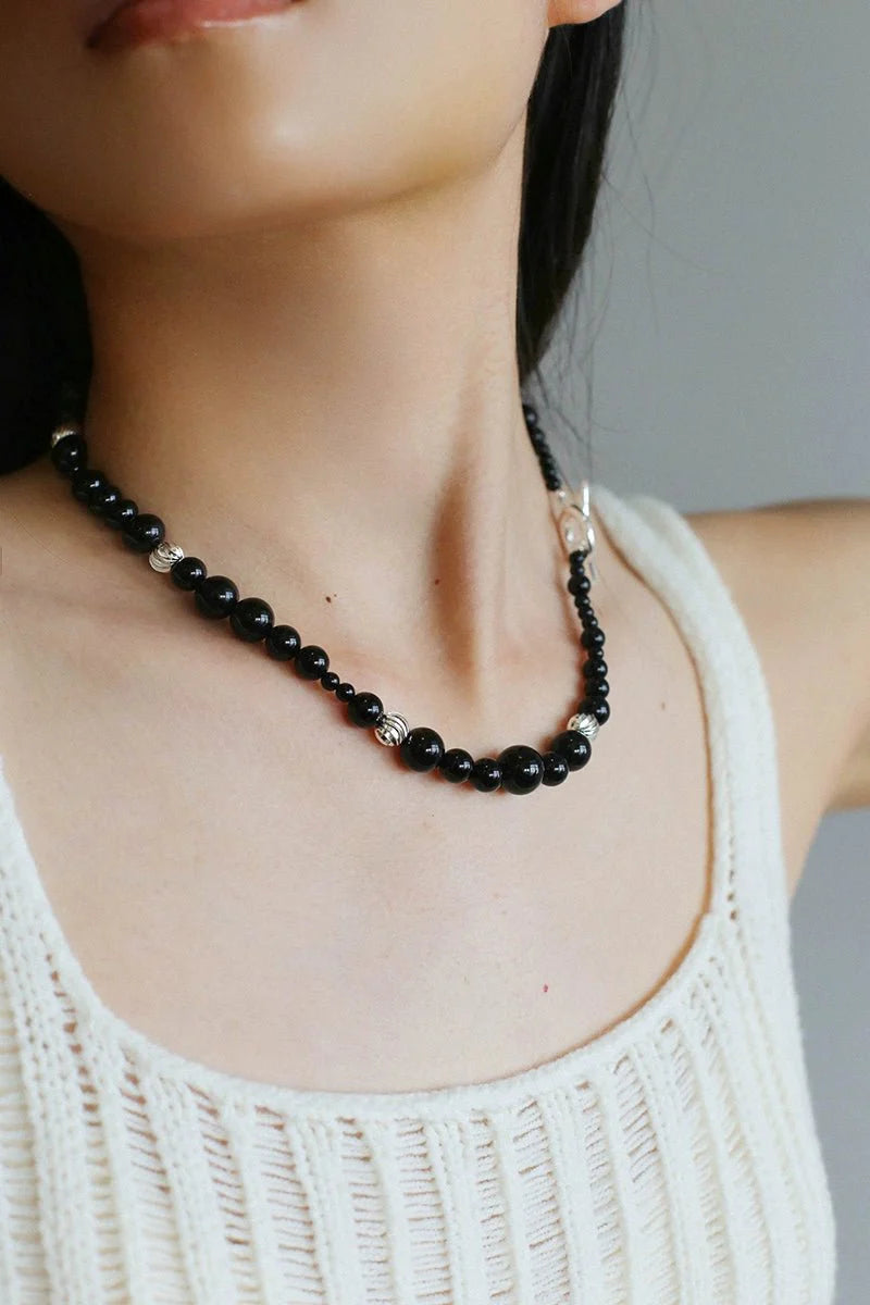 Mystical Black Agate Beaded Necklace-Gembea Jewelry
