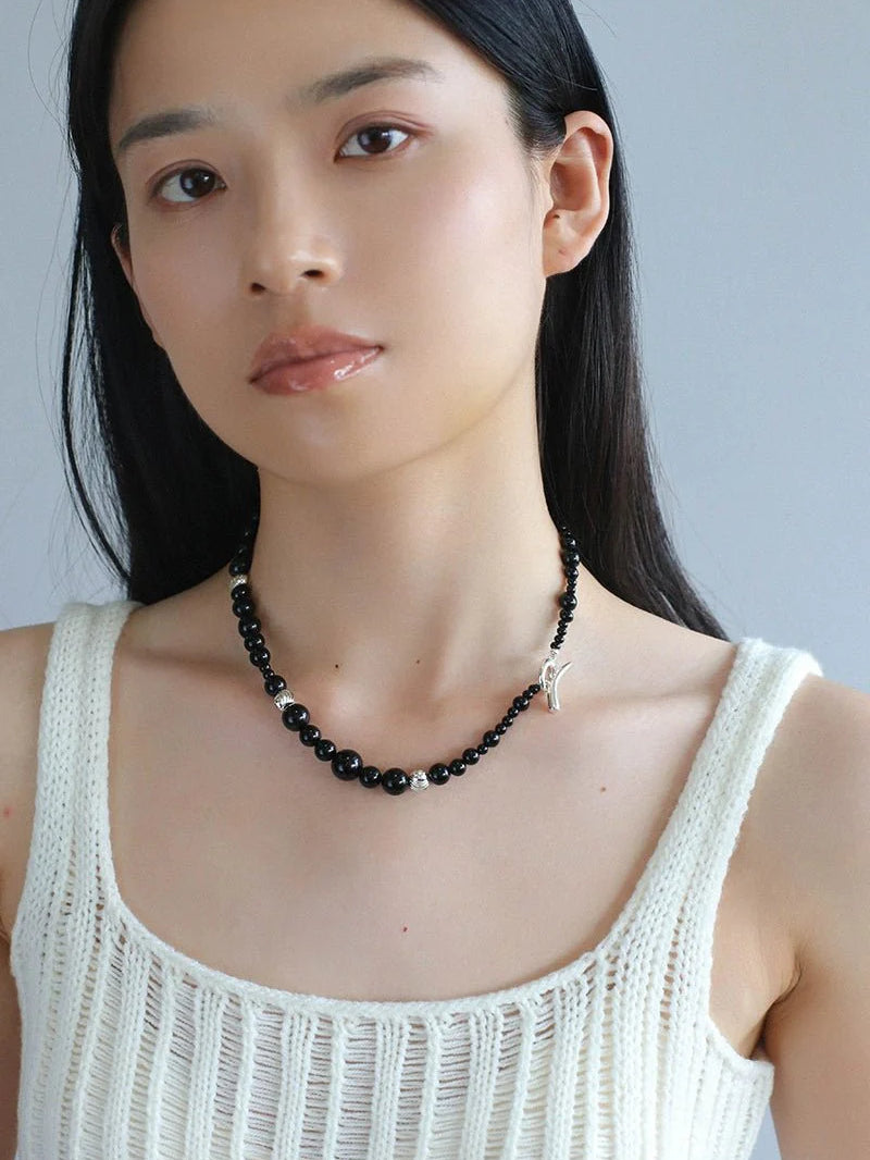 Mystical Black Agate Beaded Necklace-Gembea Jewelry