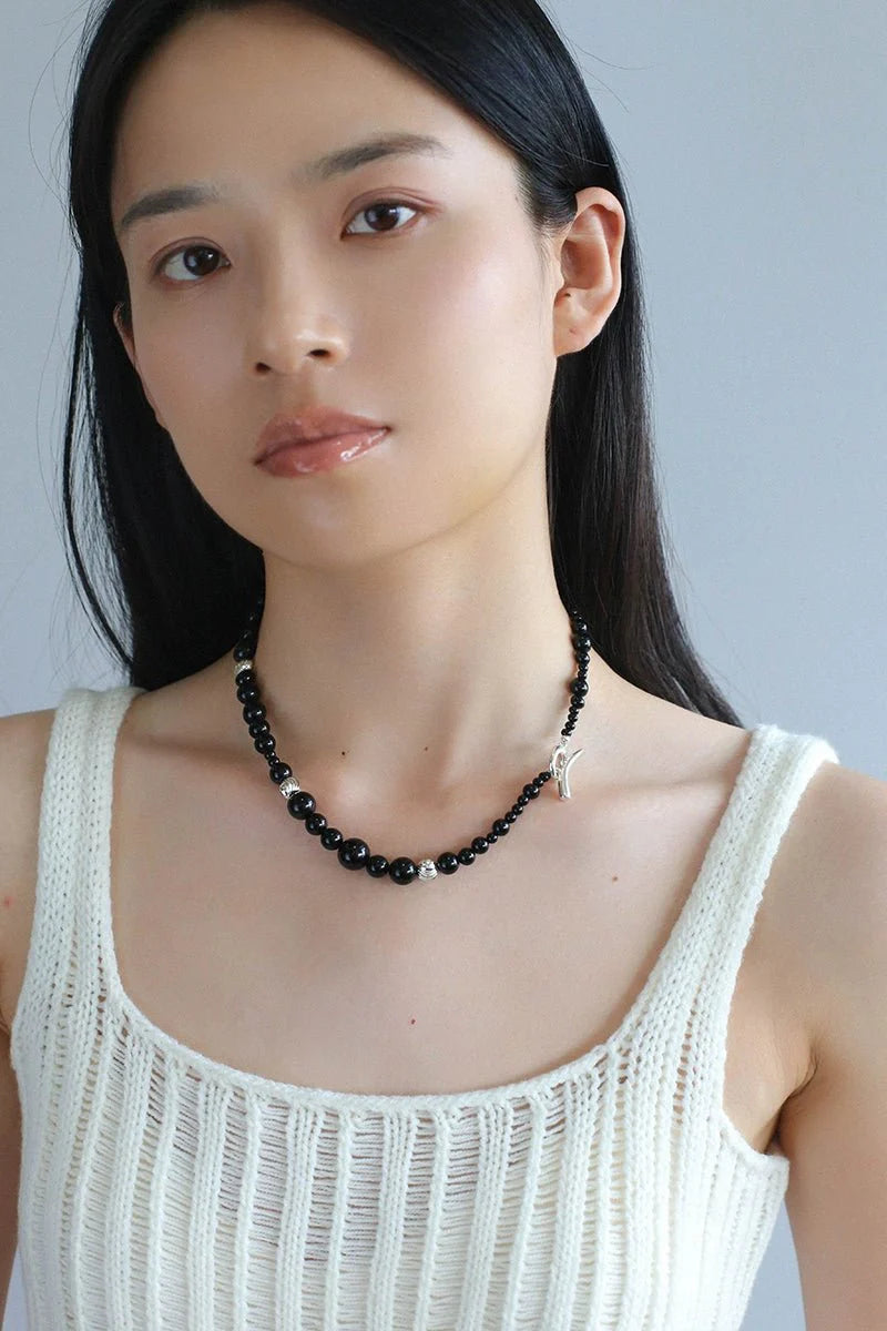 Mystical Black Agate Beaded Necklace-Gembea Jewelry