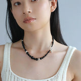 Mystical Black Agate Beaded Necklace-Gembea Jewelry