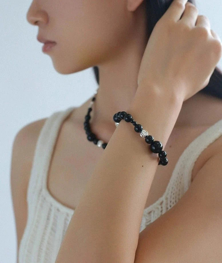 Mystical Black Agate Beaded Necklace-Gembea Jewelry