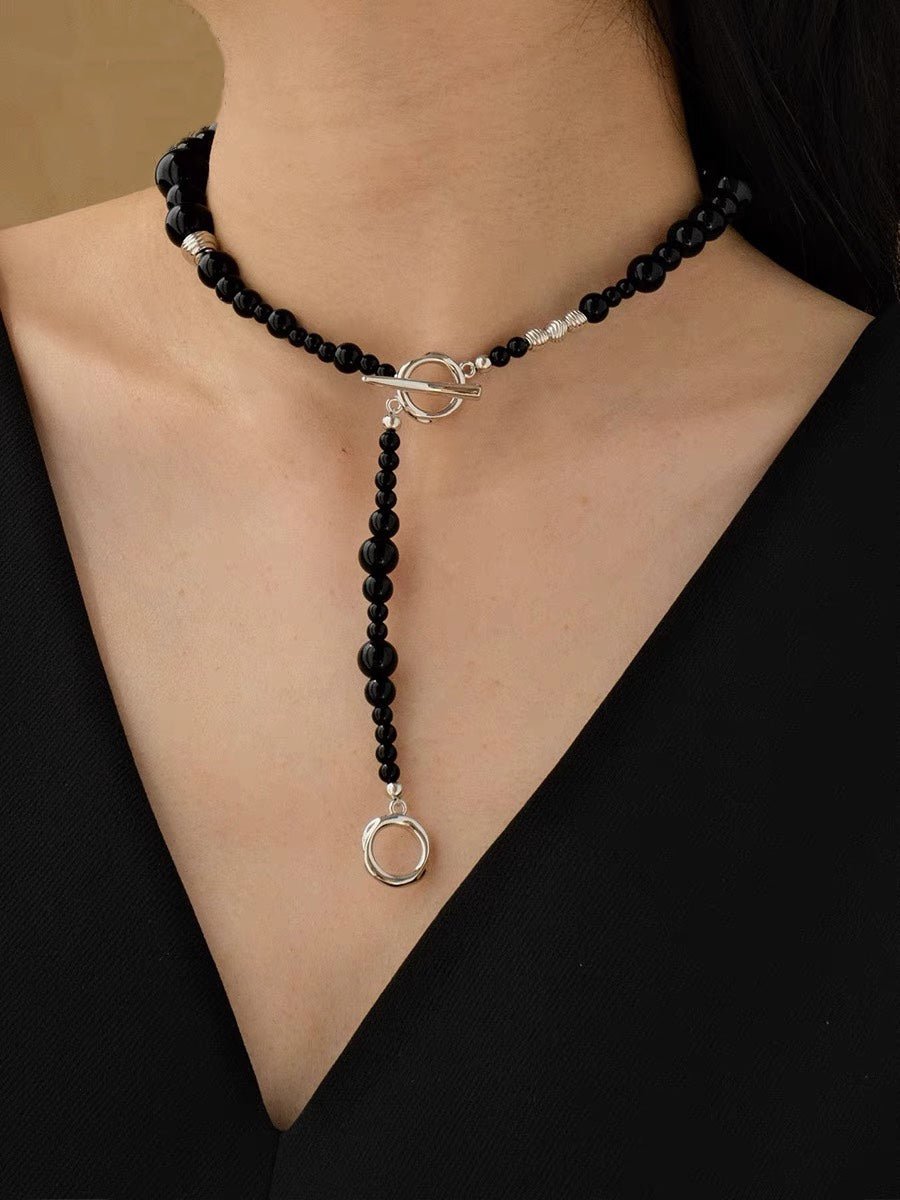 Mystical Black Agate Beaded Necklace-Gembea Jewelry